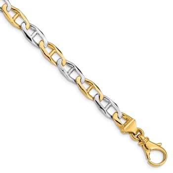 14K Two-tone Yellow and White Gold 6.5mm Hand-Polished Fancy Link Bracelet