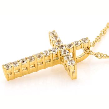 Imperial Topaz Round Cross Pendant Necklace In 18K Gold Over Sterling
Silver 0.43ctw