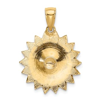 14k Yellow Gold Enameled White Daisy Flower Pendant
