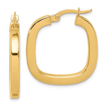 14K Yellow Gold 15/16" Square Tube Hoop Earrings