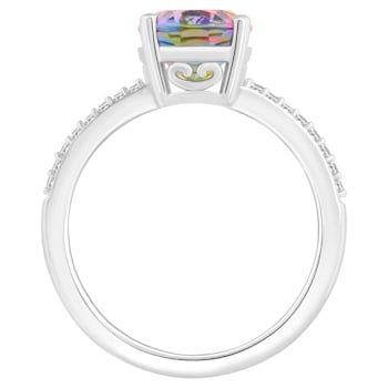 10x8mm Oval Mystic Topaz and 1/10 ctw Diamond Rhodium Over Sterling
Silver Ring