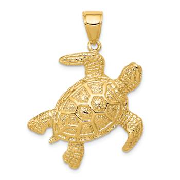 14k Yellow Gold Textured Sea Turtle Pendant