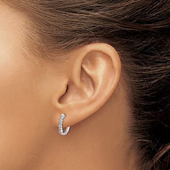 Rhodium Over 14K White Gold Lab Grown Diamond Hinged Hoop Earrings