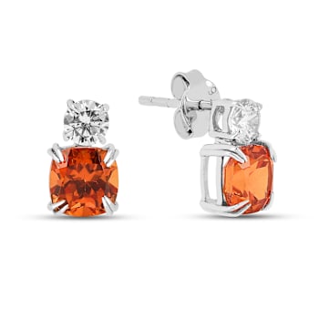 Peach Orange Lab Created Padparadscha Sapphire and Moissanite Rhodium
Over Sterling Silver Earrings