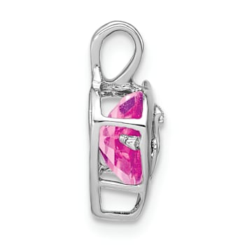 Rhodium Over 14k White Gold Lab Created Pink Sapphire and Diamond Mom
Heart Pendant