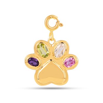 Multi-gemstone 18K Gold Over Sterling Silver Dog Paw Charm