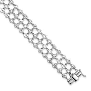 18K White Gold Diamond 3 Row 7.25-inch Bracelet 6.23ctw