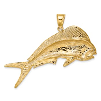 14k Yellow Gold Textured Female Dorado (Mahi-Mahi) Pendant