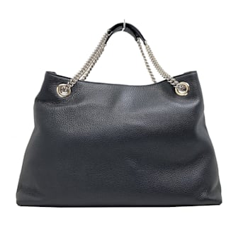 Gucci Soho Black Cellarius GG Logo Leather Chain Tote Bag