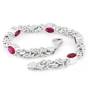 Lab-Created Ruby Byzantine Bracelet In Rhodium Over Brass 6.38ctw