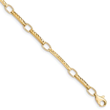 10k Yellow Gold 4mm Polished and Textured Fancy Link Bracelet