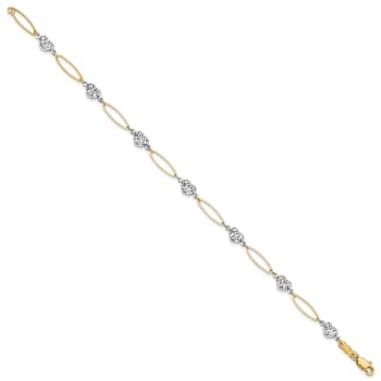 14K Two-tone Puff Heart and Flat Oval Bracelet