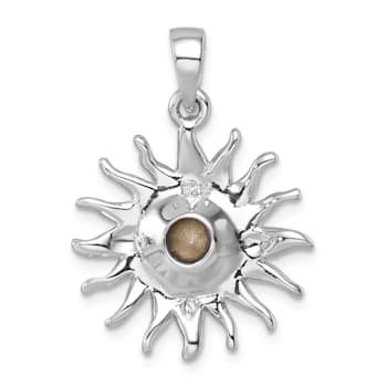 Rhodium Over Sterling Silver Polished Yellow Crystal Sun Pendant