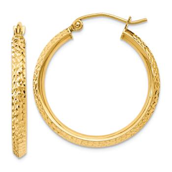 14k Yellow Gold 1" Knife Edge Diamond-Cut Hoop Earrings