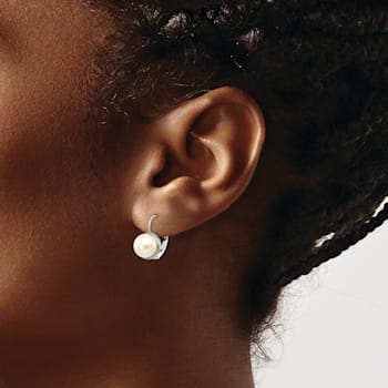Rhodium Over 14K White Gold 6-7mm Button Freshwater Cultured Pearl
Leverback Earrings