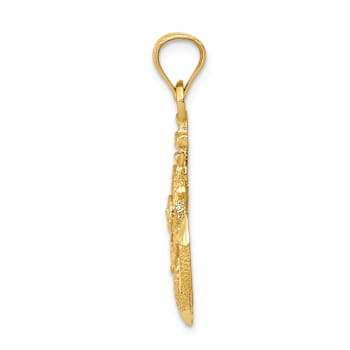 14k Yellow Gold Satin and Diamond-Cut Anchor Pendant