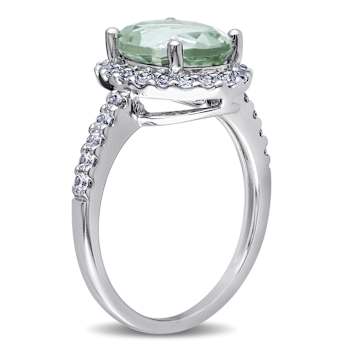 Green Quartz and Created White Sapphire 10K White Gold Ring 2.92ctw