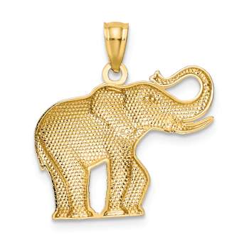 14k Yellow Gold Polished, Satin and textured Elephant Pendant
