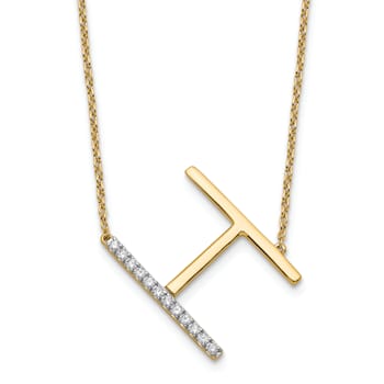 14k Yellow Gold and Rhodium Over 14k Yellow Gold Sideways Diamond
Initial H Pendant 18 Inch Necklace