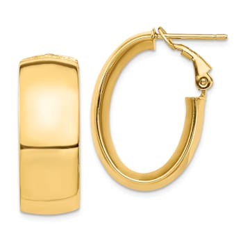 14k Yellow Gold High Polished 1" Oval Hoop Earrings