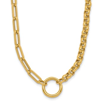 14K Yellow Gold Rolo and Paperclip Link 18-inch Lariat Necklace