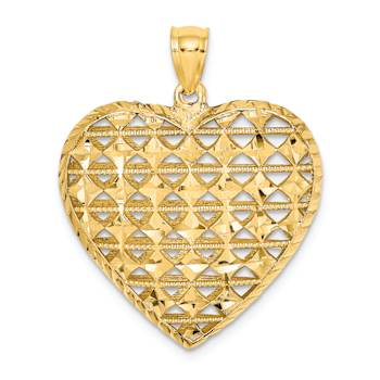 14k Yellow Gold 3D Cut-out Diamond-Cut Puffed Heart Pendant