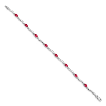 Rhodium Over 14k White Gold Diamond and Ruby Bracelet