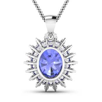Blue Tanzanite and White Diamond 14K White Gold Halo Pendant with Cable
Chain 3.75ctw