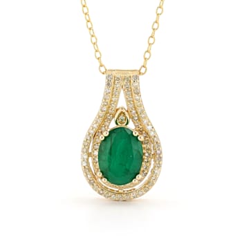 Emerald and Diamond 18K Gold over Sterling Silver Pendant 2.12ctw