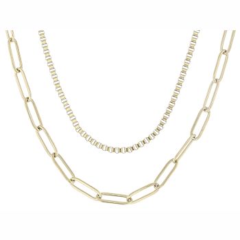Layering Paperclip And Box Chain Gold-Tone Necklace Set