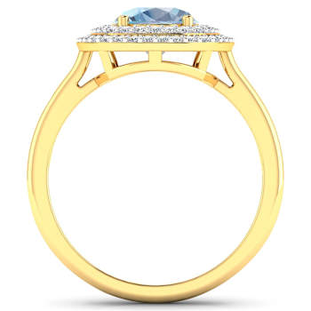 1.56ctw Blue Aquamarine and Diamond 14K Yellow Gold Halo Ring