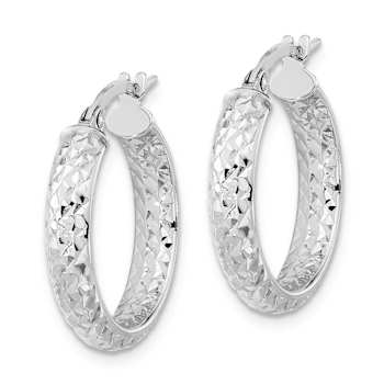 Rhodium Over 14k White Gold 13/16" Polished and Diamond-Cut Inside
and Out Fancy Hoop Earrings