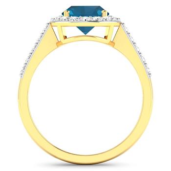 2.29ctw London Blue Topaz and Diamond 14K Yellow Gold Halo Ring