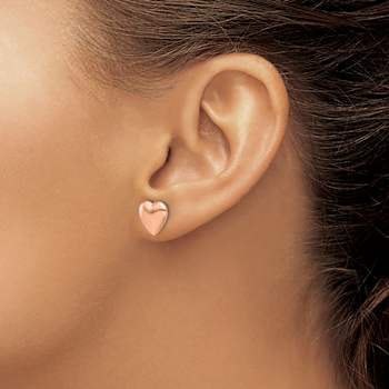 14k Rose Gold Polished Puffed Heart Stud Earrings