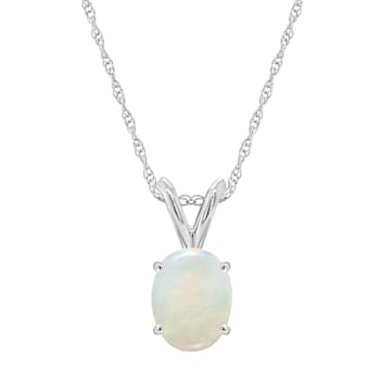 8x6mm Oval Opal 14k White Gold Pendant With Chain