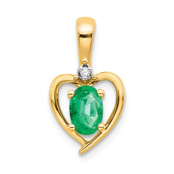 10k Yellow Gold and Rhodium Over 10k Yellow Gold 0.42 ctw Emerald
Birthstone and Diamond Pendant
