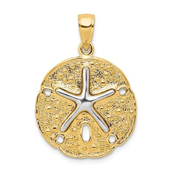 14K Two-tone Gold  Textured Sand Dollar with Starfish Pendant