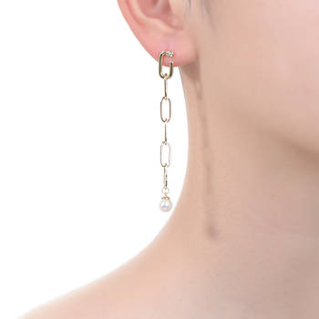 Pear Shape Pearl And CZ Drop Earrings In 14K Gold Over Sterling Silver