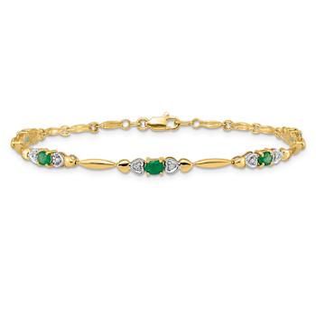10k Yellow Gold and Rhodium Over 10k Yellow Gold Diamond and Emerald Bracelet