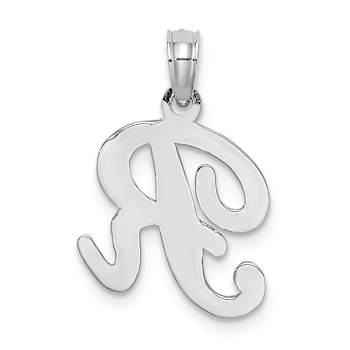 Rhodium Over 14k White Gold Polished Script Letter R Initial Pendant