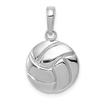 Rhodium Over 14k White Gold Polished and Textured Volleyball Pendant