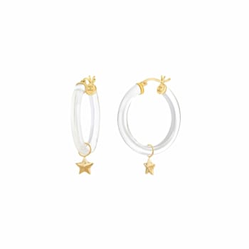 14K Yellow Gold Over Sterling Silver Acrylic Mini Star Charm Hoop
Earrings in Clear