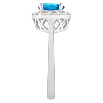 7mm Round Swiss Blue Topaz And White Topaz Accents Rhodium Over Sterling
Silver Halo Ring
