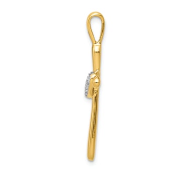 10k Yellow Gold and Rhodium Over 10k Yellow Gold Diamond Cross with
Heart Pendant