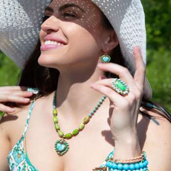 Barse Jewelry Legacy Heart Lime Green and Blue Turquoise Golden Drop Earrings