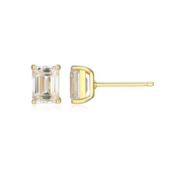 Emerald Cut Moissanite 14k Yellow Gold Over Silver Stud Earrings 2.02ctw DEW