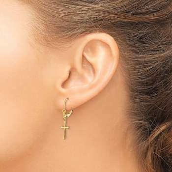 14k Yellow Gold Polished Cross Dangle Earrings