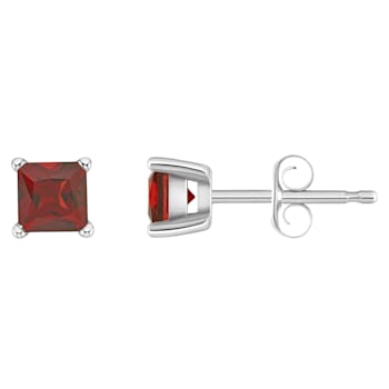 4mm Princess Cut Garnet 14k White Gold Stud Earrings
