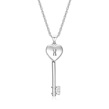 White Diamond Accent Rhodium Over Sterling Silver Heart Key Locket
Pendant With Chain