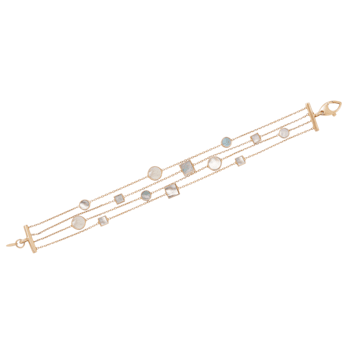 Square and Disc Shape White Mother-Of-Pearl 14K Yellow Gold Multi-Row Bracelet